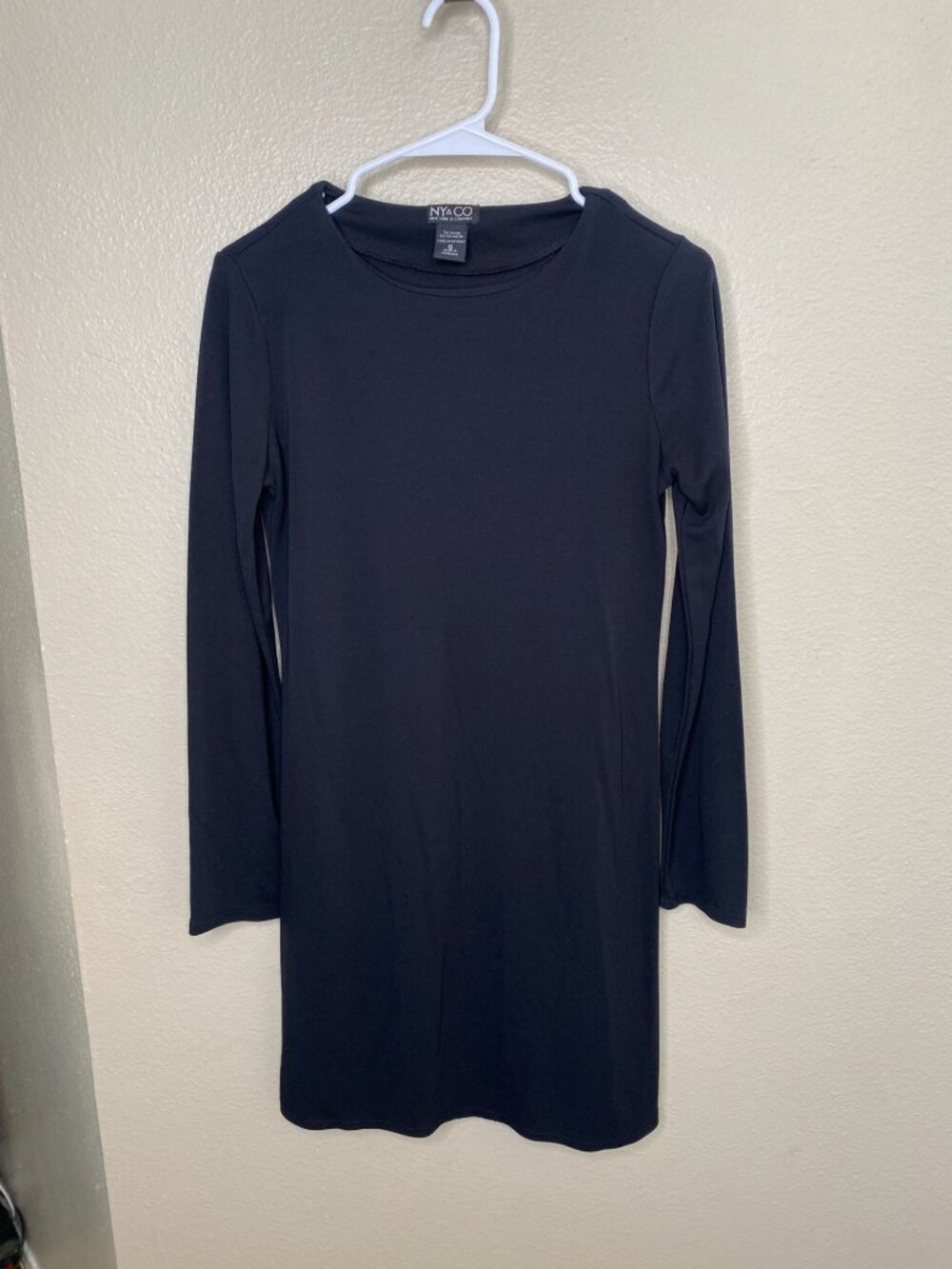 Ny & Co Womens Black Long-Sleeve Rayon Blend Dress Size S pullover midi Pencil